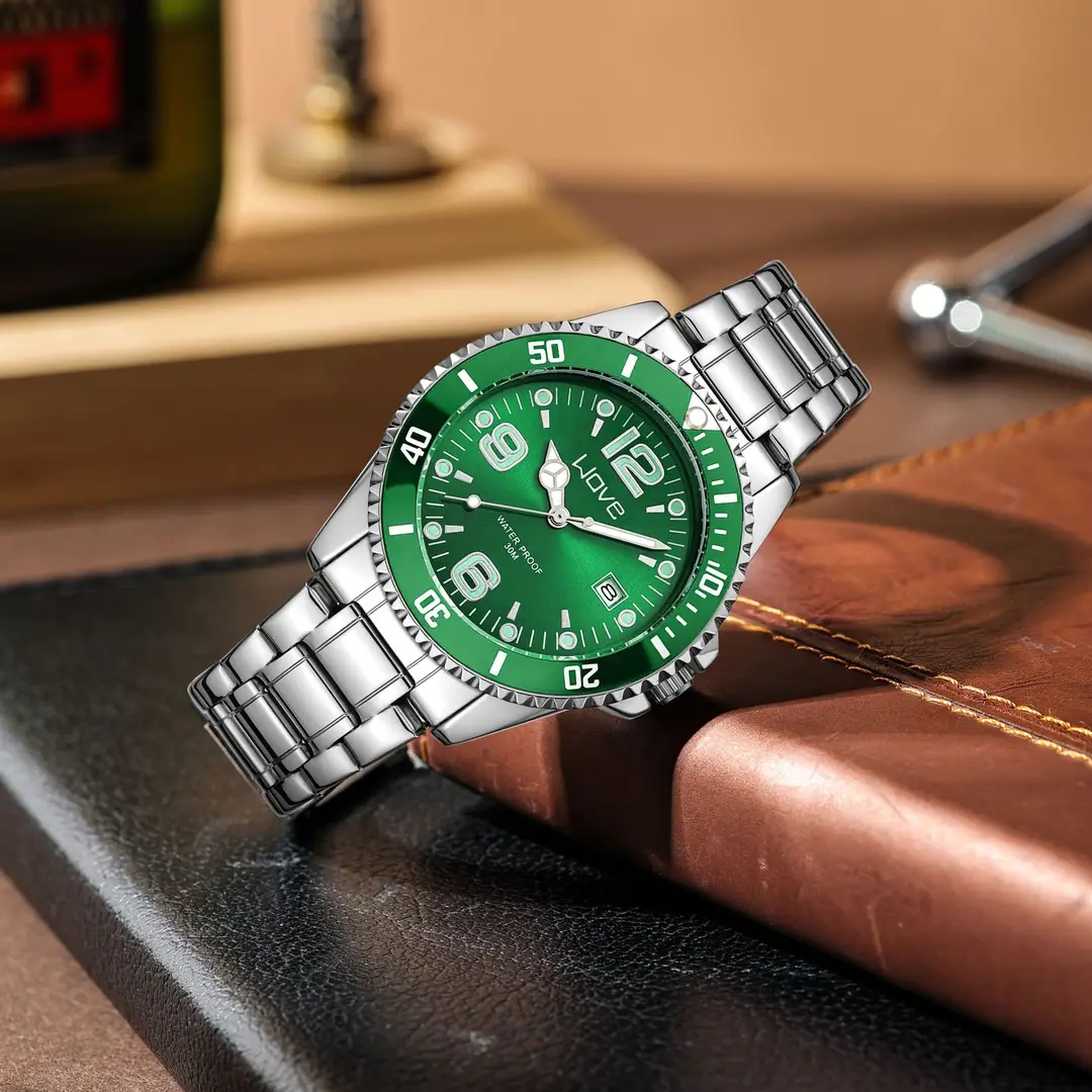 WOVE brand domineering fashion high-end light luxury business automatic quartz steel band digital green water ghost men's wrist watch — feature 7