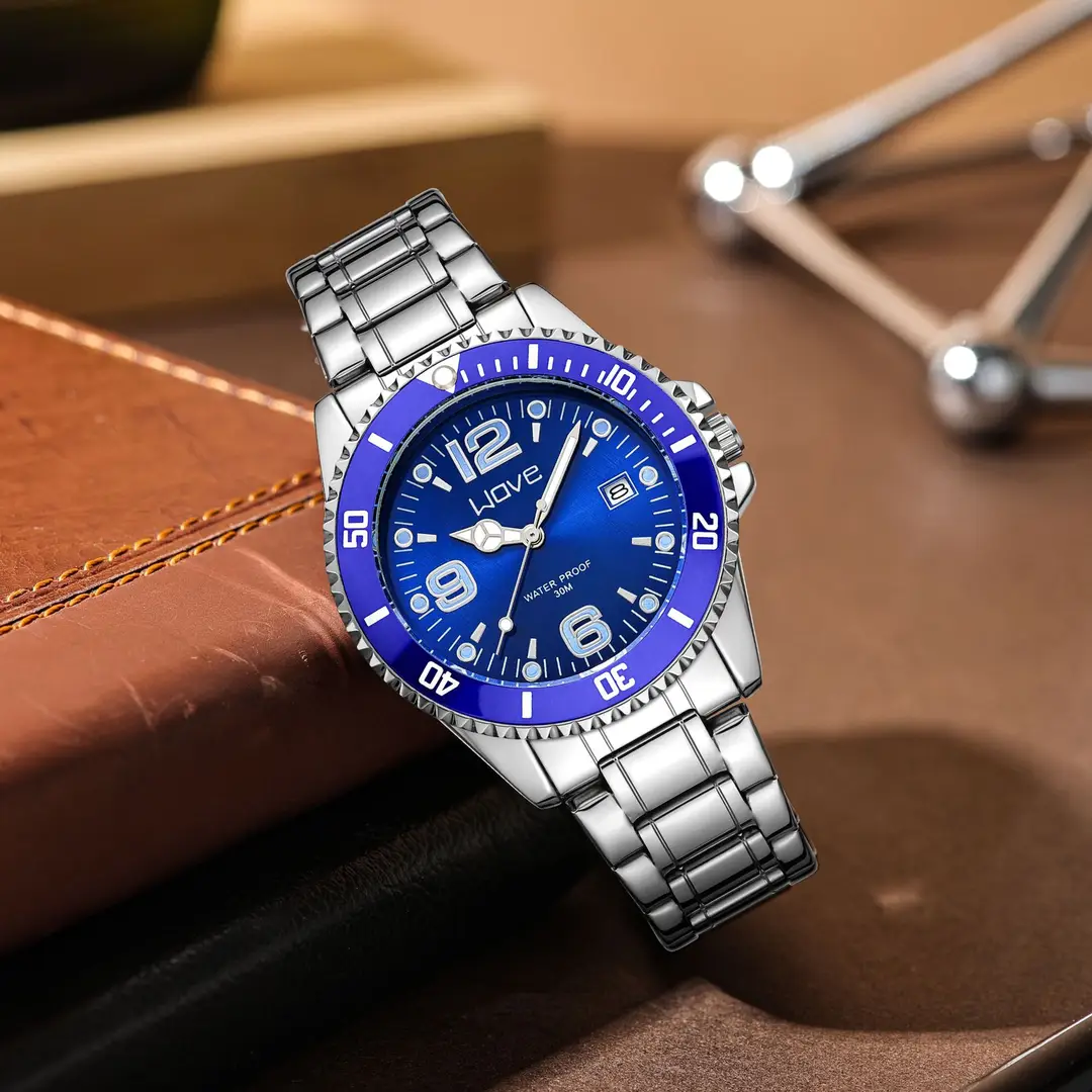 WOVE brand domineering fashion high-end light luxury business automatic quartz steel band digital green water ghost men's wrist watch — feature 8