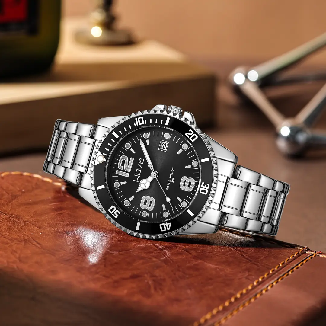 WOVE brand domineering fashion high-end light luxury business automatic quartz steel band digital green water ghost men's wrist watch — feature 9