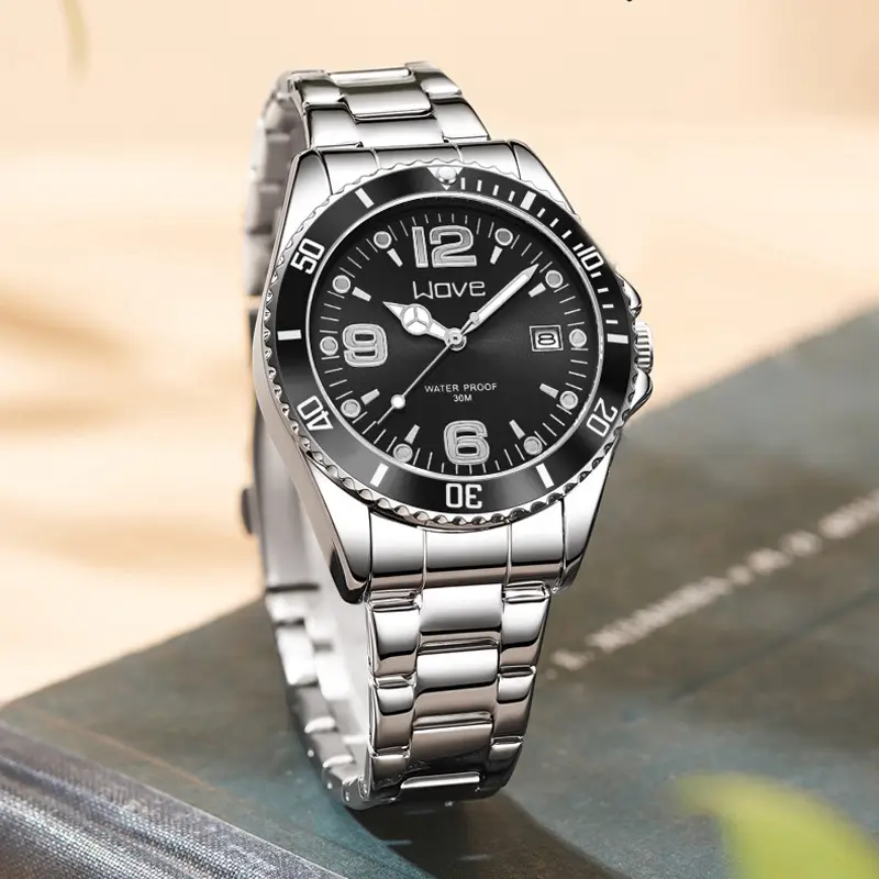 WOVE brand domineering fashion high-end light luxury business automatic quartz steel band digital green water ghost men's wrist watch