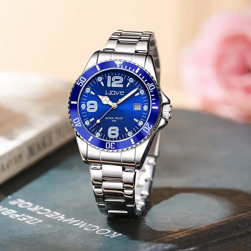 WOVE brand domineering fashion high-end light luxury business automatic quartz steel band digital green water ghost men's wrist watch