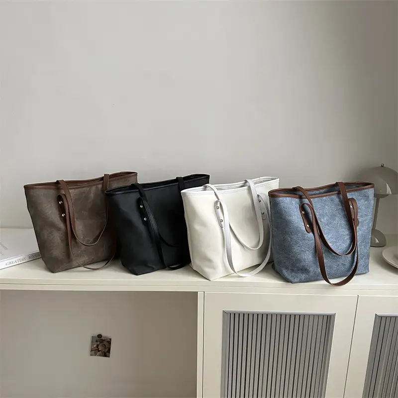 Vintage Textured Blue Tote Bag for Women - Image 8