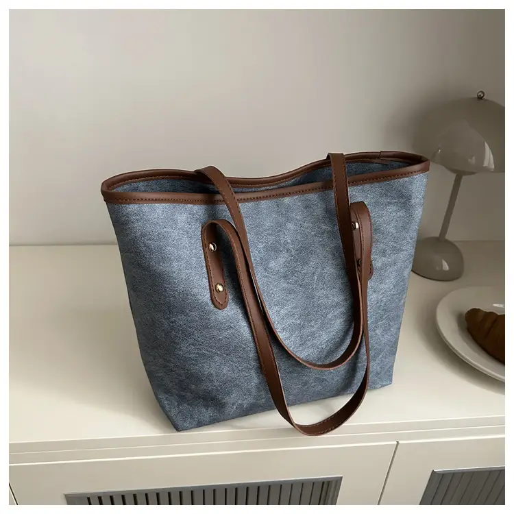 Vintage Textured Blue Tote Bag for Women — feature 10
