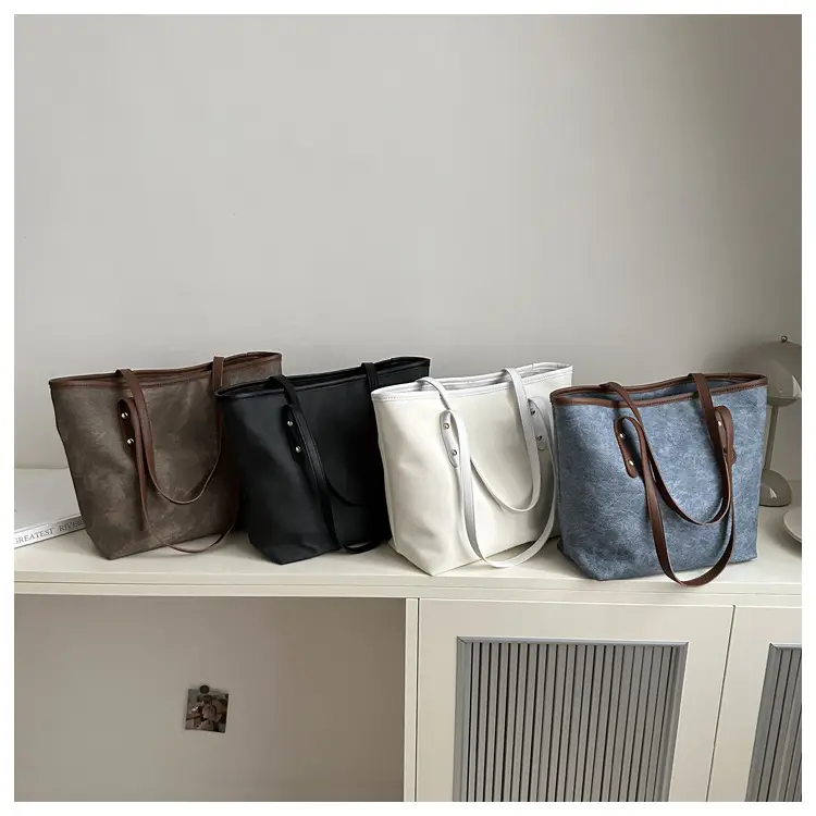 Vintage Textured Blue Tote Bag for Women — feature 13