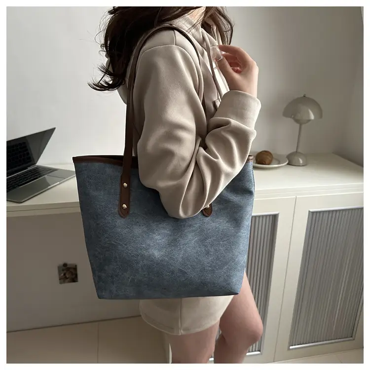 Vintage Textured Blue Tote Bag for Women — feature 25