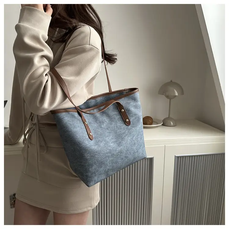 Vintage Textured Blue Tote Bag for Women — feature 26