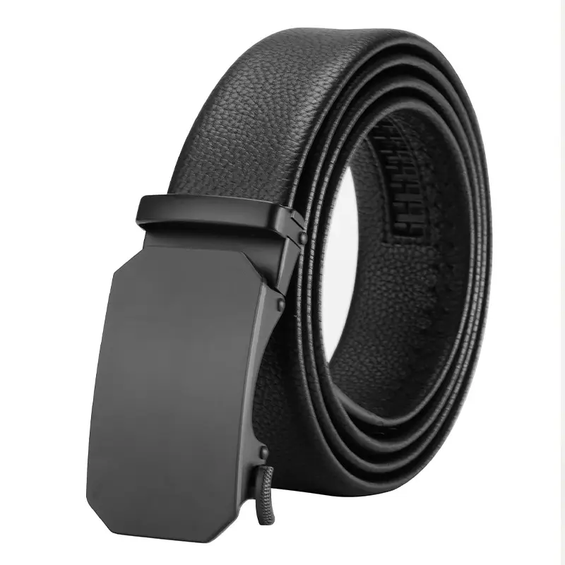 Men's Black Leather Belt with Automatic Buckle