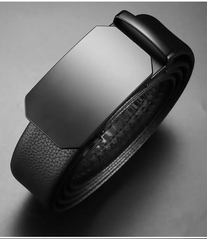 Men's Black Leather Belt with Automatic Buckle — feature 11