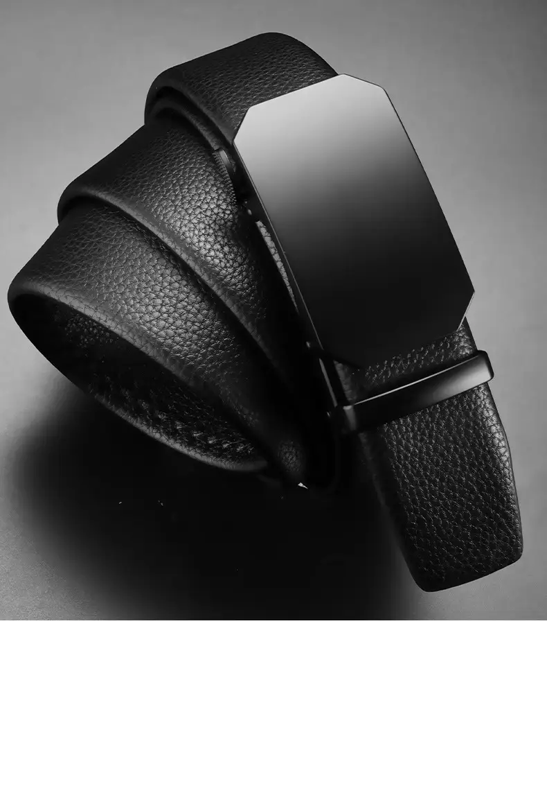 Men's Black Leather Belt with Automatic Buckle — feature 12
