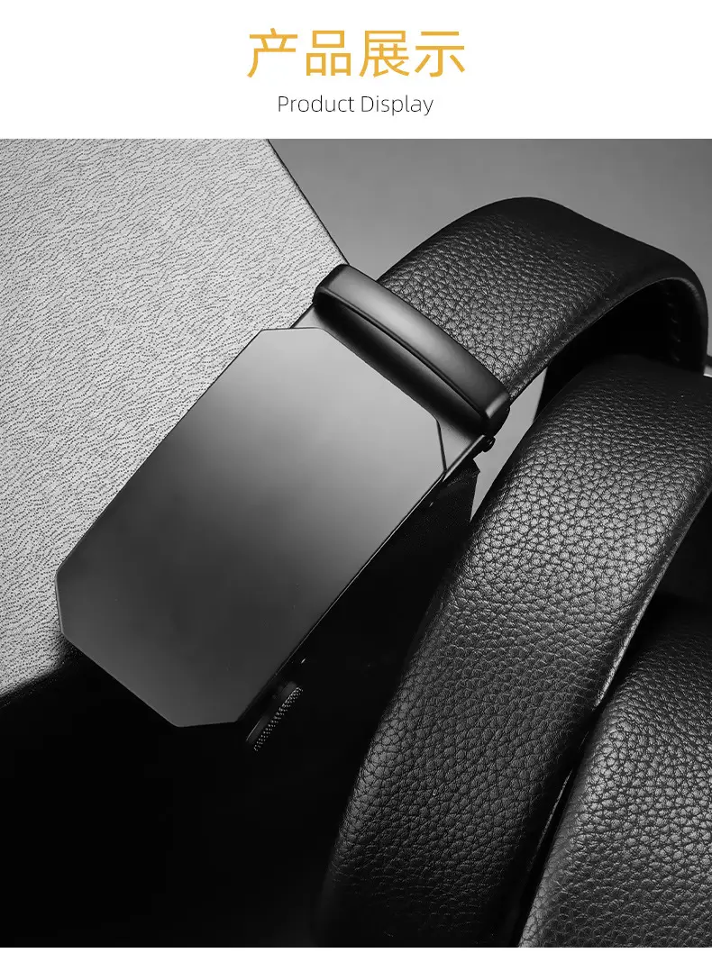 Men's Black Leather Belt with Automatic Buckle — feature 9