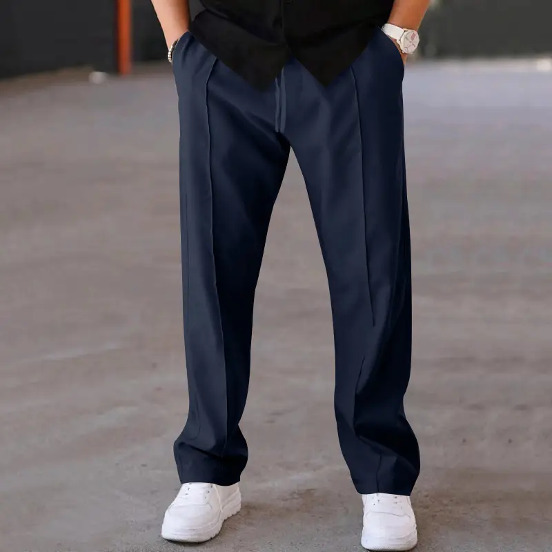 Men Blue Loose Straight Leg Sports Trousers Spring Summer — feature 11