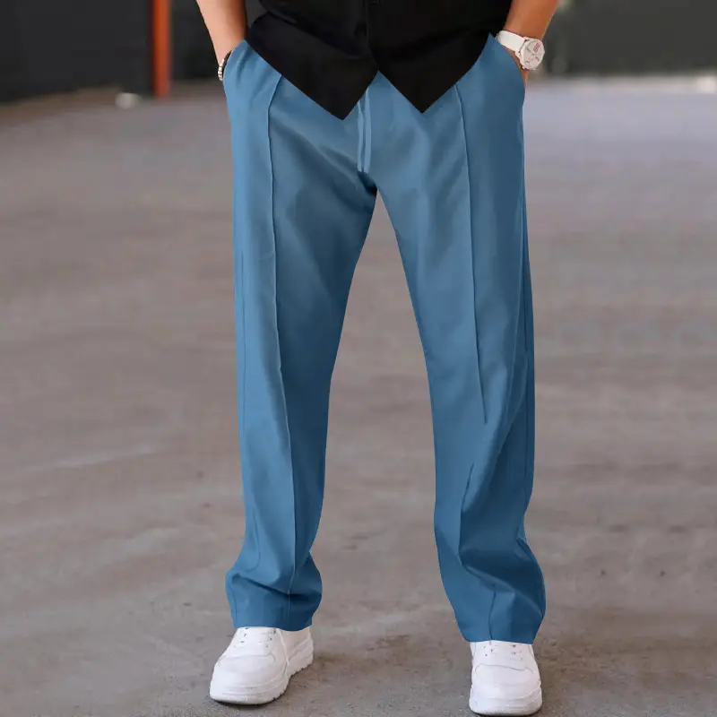 Men Blue Loose Straight Leg Sports Trousers Spring Summer — feature 38