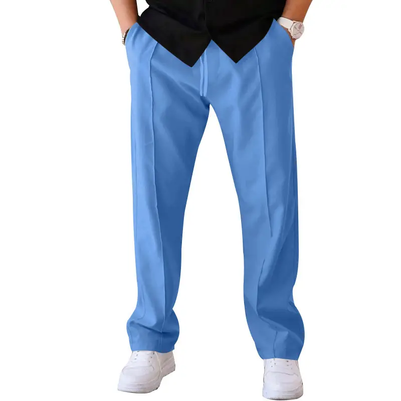 Men Blue Loose Straight Leg Sports Trousers Spring Summer - Image 7