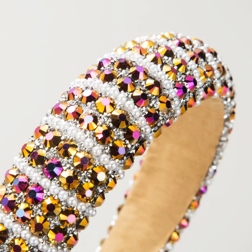 European & American New Rhinestone Pearl Sponge Hair Hoop Baroque Full Diamond Fashion All-match Wide-brimmed Outgoing Hair Pressure Head Hoop for Women