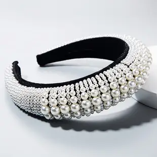European & American New Rhinestone Pearl Sponge Hair Hoop Baroque Full Diamond Fashion All-match Wide-brimmed Outgoing Hair Pressure Head Hoop for Women — feature 5
