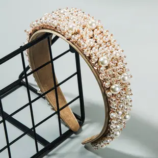 European & American New Rhinestone Pearl Sponge Hair Hoop Baroque Full Diamond Fashion All-match Wide-brimmed Outgoing Hair Pressure Head Hoop for Women — feature 9
