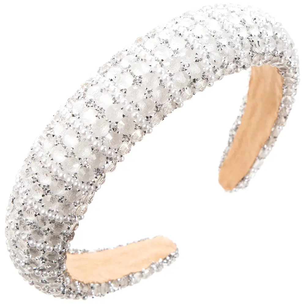 European & American New Rhinestone Pearl Sponge Hair Hoop Baroque Full Diamond Fashion All-match Wide-brimmed Outgoing Hair Pressure Head Hoop for Women