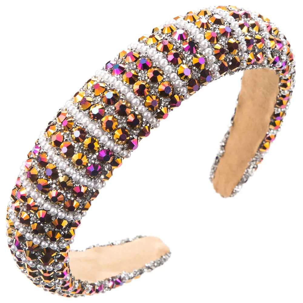 European & American New Rhinestone Pearl Sponge Hair Hoop Baroque Full Diamond Fashion All-match Wide-brimmed Outgoing Hair Pressure Head Hoop for Women