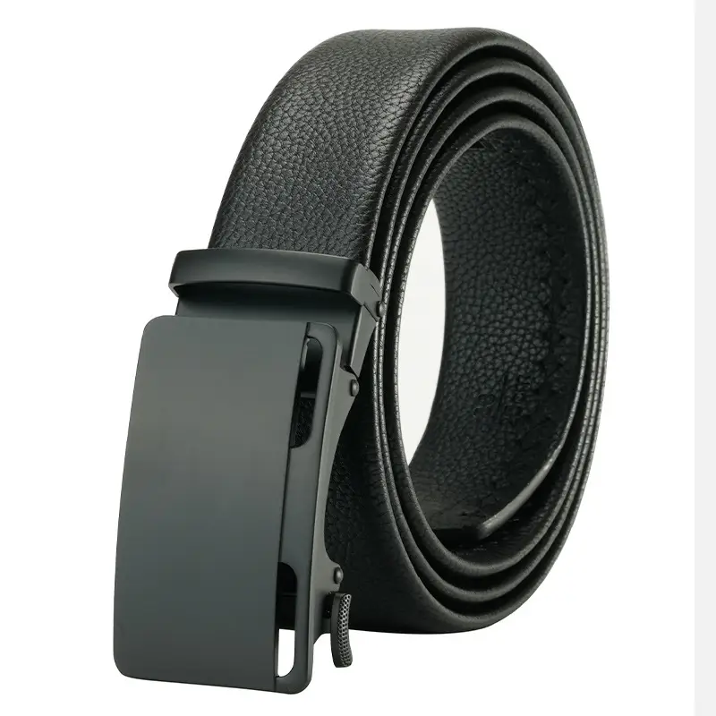 Men's Black Leather Belt with Automatic Buckle