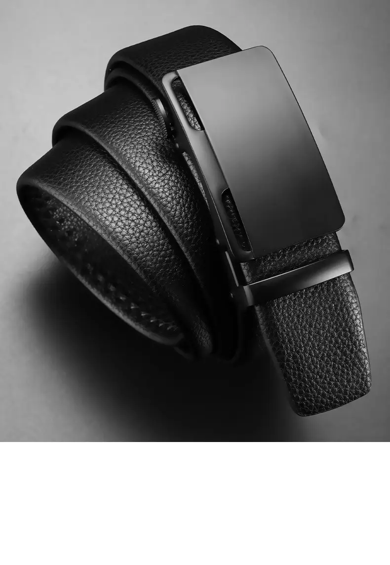 Men's Black Leather Belt with Automatic Buckle — feature 12