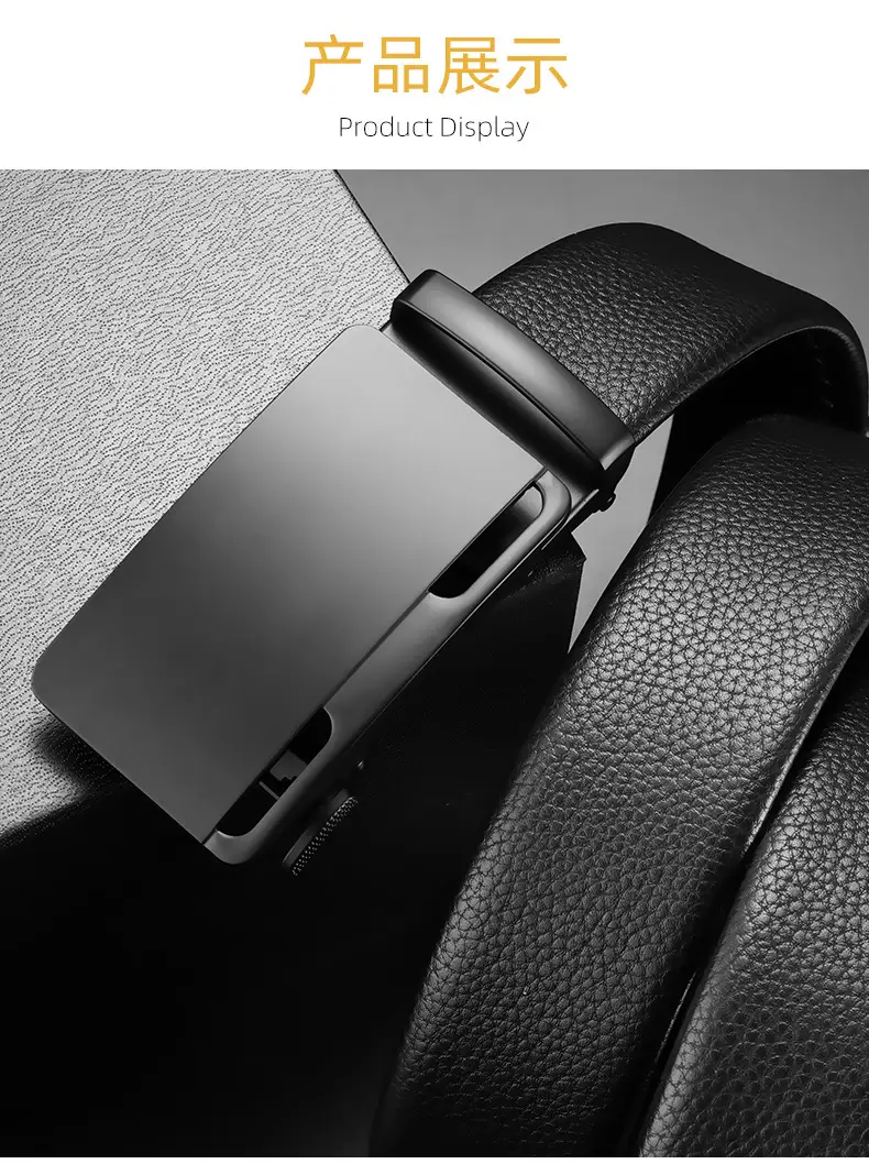 Men's Black Leather Belt with Automatic Buckle — feature 9