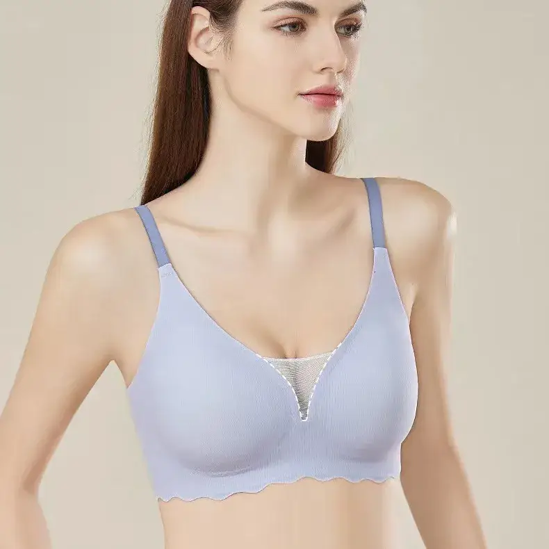 Black Mesh V-Neck Push Up Bra Without Underwire - Image 8