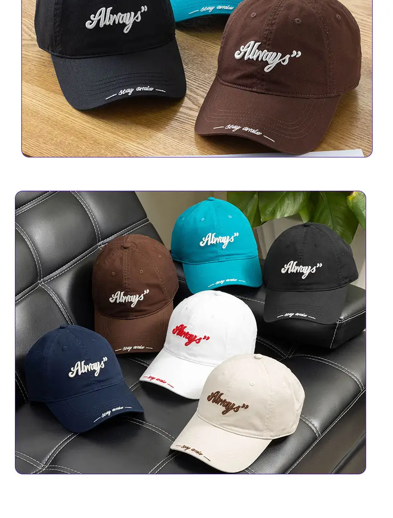 Women's Navy Blue Embroidered Baseball Cap with Big Brim — feature 11