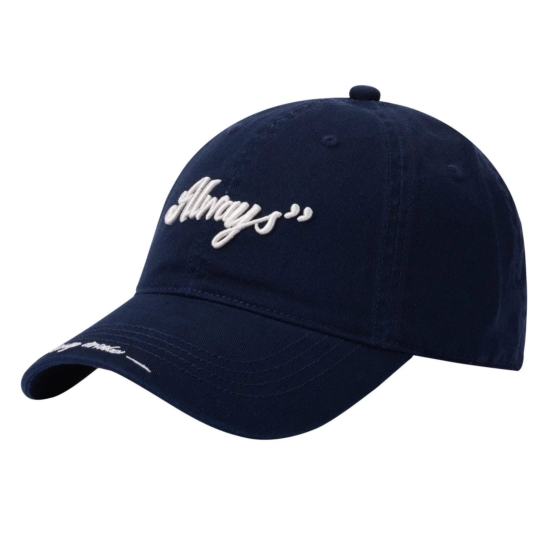 Women's Navy Blue Embroidered Baseball Cap with Big Brim - Image 4