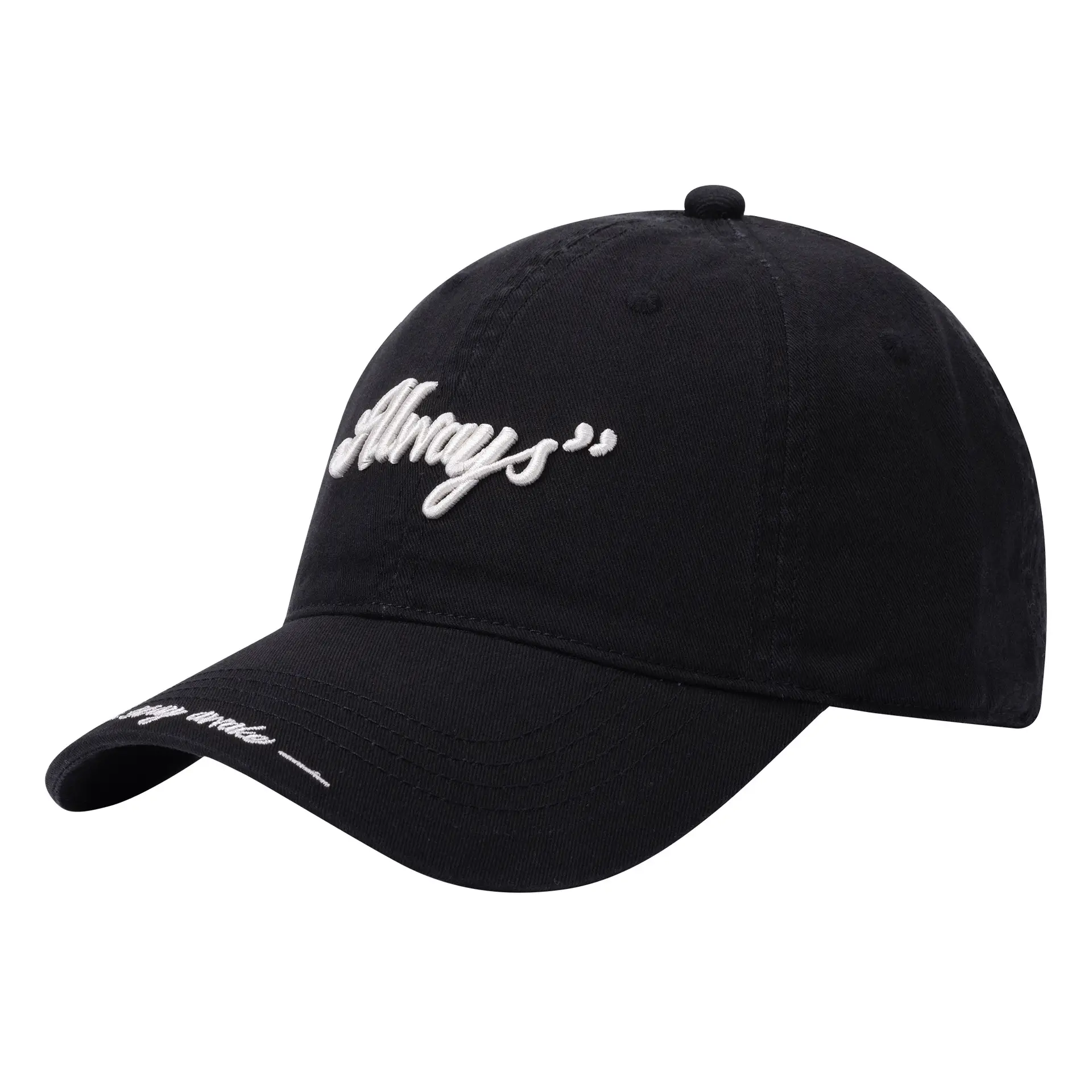 Women's Navy Blue Embroidered Baseball Cap with Big Brim - Image 5