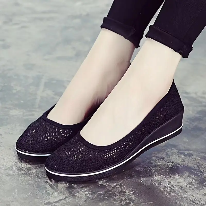 Wedge Nurse Shoes Soft Sole Non-Slip Cut Out Breathable Lightweight Women's Shoes Canvas Shoes Hospital Beauty Salon Mesh Shoes Small White Shoes - Image 5