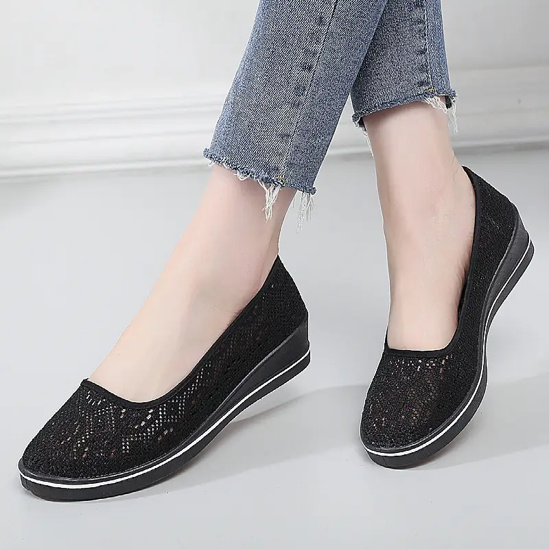 Wedge Nurse Shoes Soft Sole Non-Slip Cut Out Breathable Lightweight Women's Shoes Canvas Shoes Hospital Beauty Salon Mesh Shoes Small White Shoes - Image 2