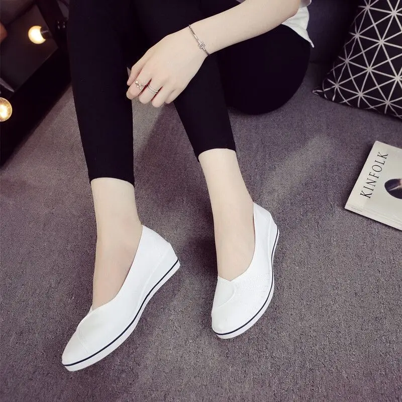 Wedge Nurse Shoes Soft Sole Non-Slip Cut Out Breathable Lightweight Women's Shoes Canvas Shoes Hospital Beauty Salon Mesh Shoes Small White Shoes - Image 3