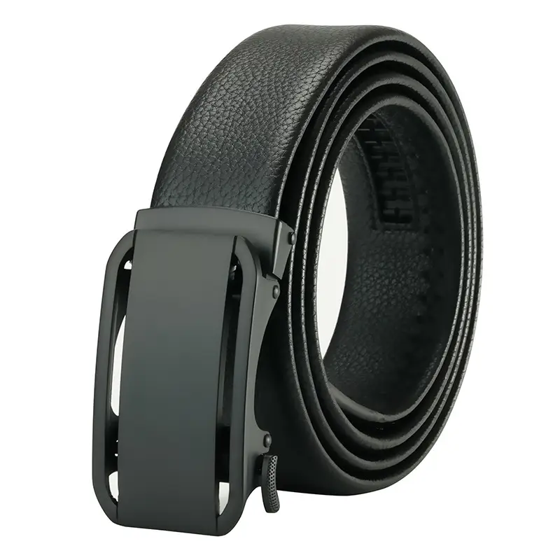 Men's Black Leather Belt with Automatic Buckle