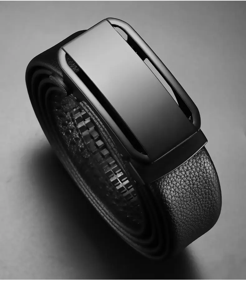 Men's Black Leather Belt with Automatic Buckle — feature 10