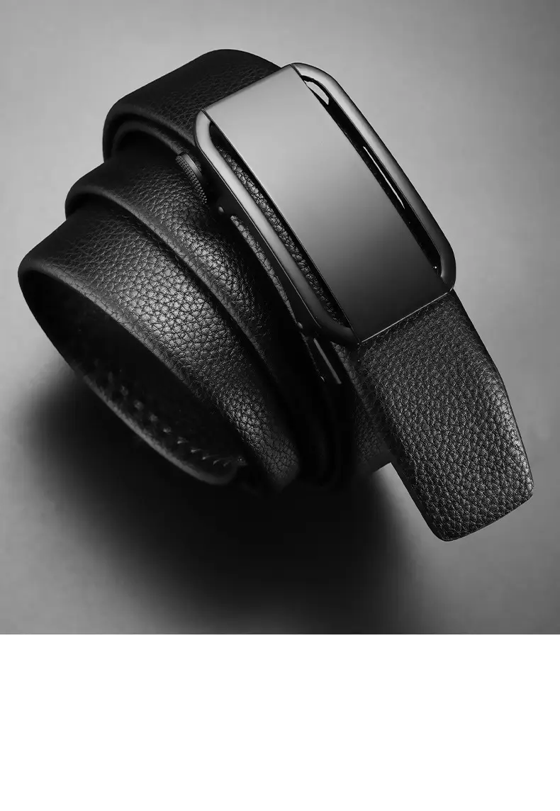 Men's Black Leather Belt with Automatic Buckle — feature 12