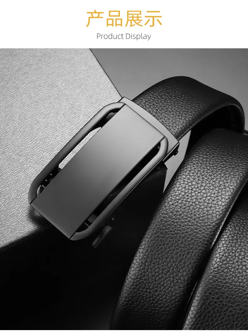 Men's Black Leather Belt with Automatic Buckle — feature 9