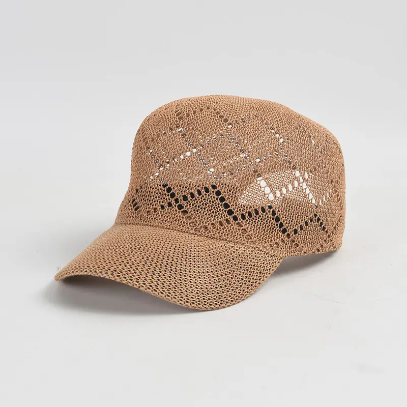 Women Sunscreen Knitted Cap Beige Paper Weave - Image 4