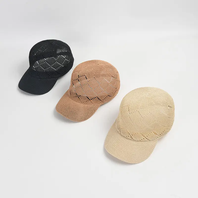 Women Sunscreen Knitted Cap Beige Paper Weave - Image 5