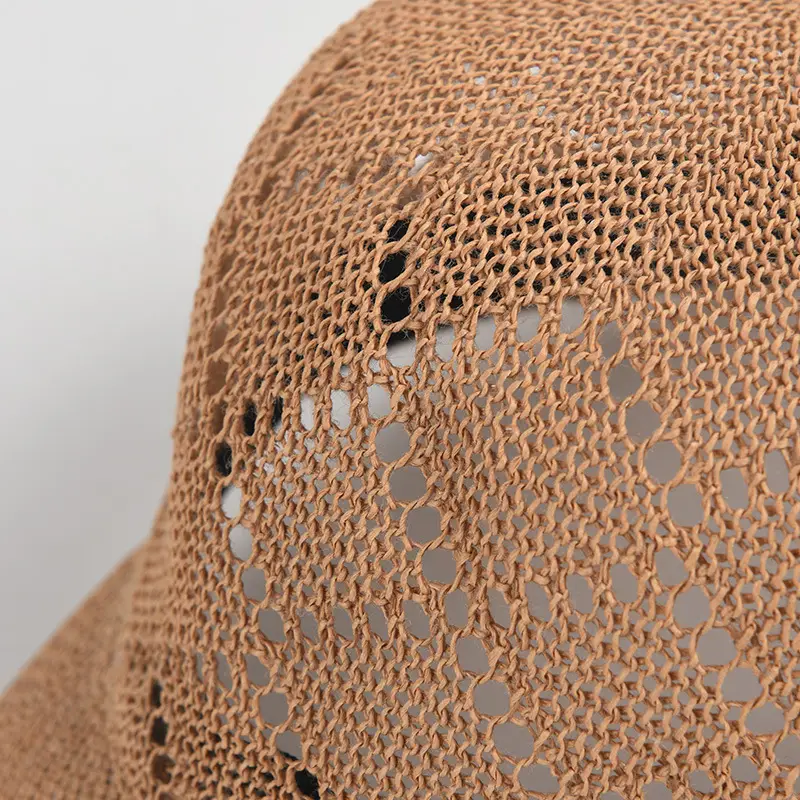 Women Sunscreen Knitted Cap Beige Paper Weave - Image 6
