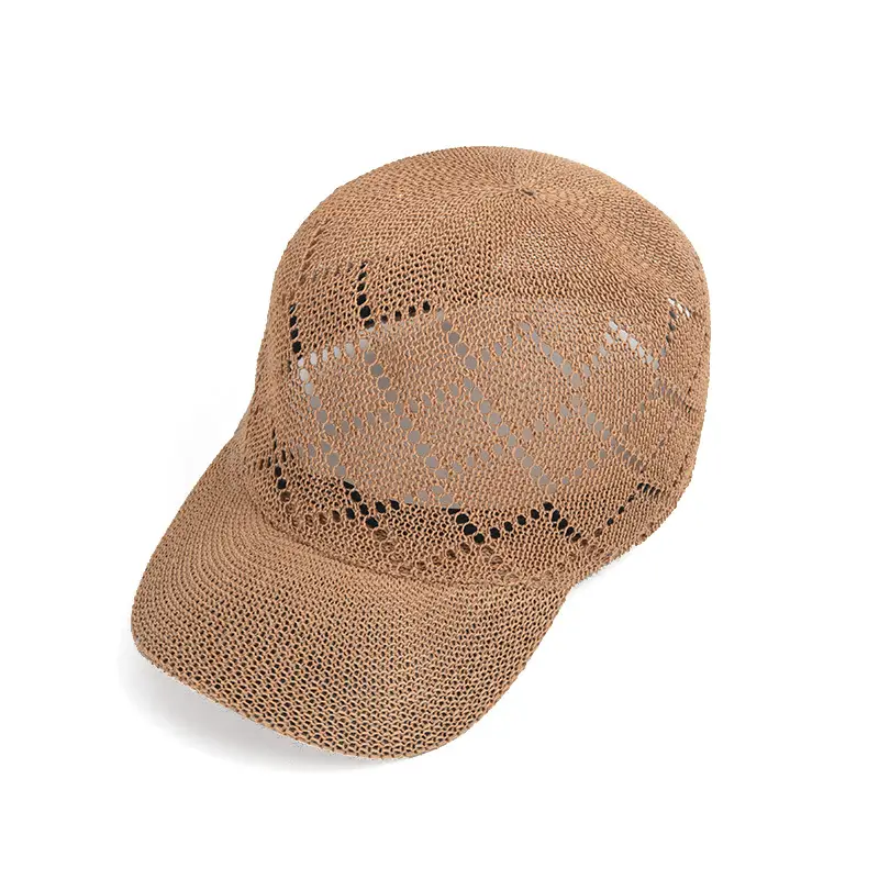 Women Sunscreen Knitted Cap Beige Paper Weave - Image 8