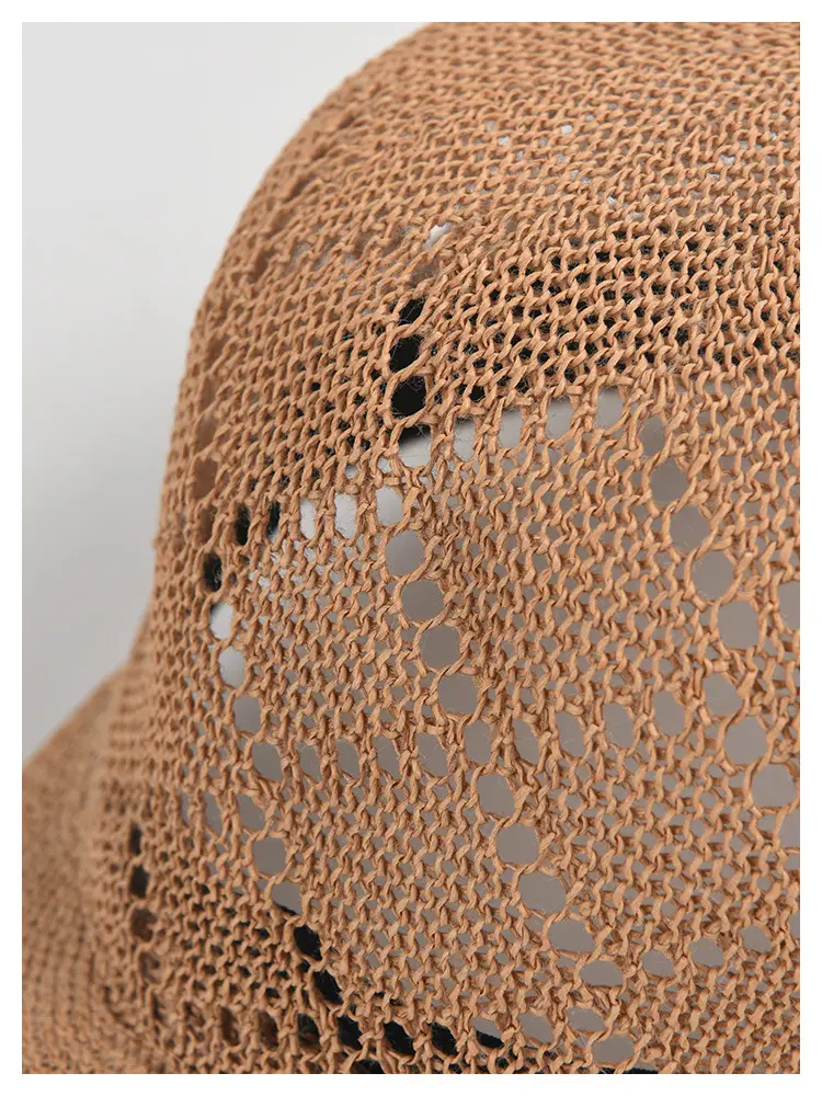 Women Sunscreen Knitted Cap Beige Paper Weave — feature 12