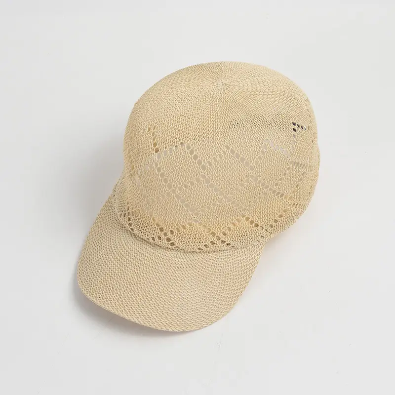 Women Sunscreen Knitted Cap Beige Paper Weave - Image 2