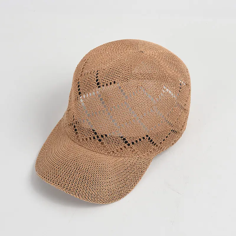 Women Sunscreen Knitted Cap Beige Paper Weave - Image 3