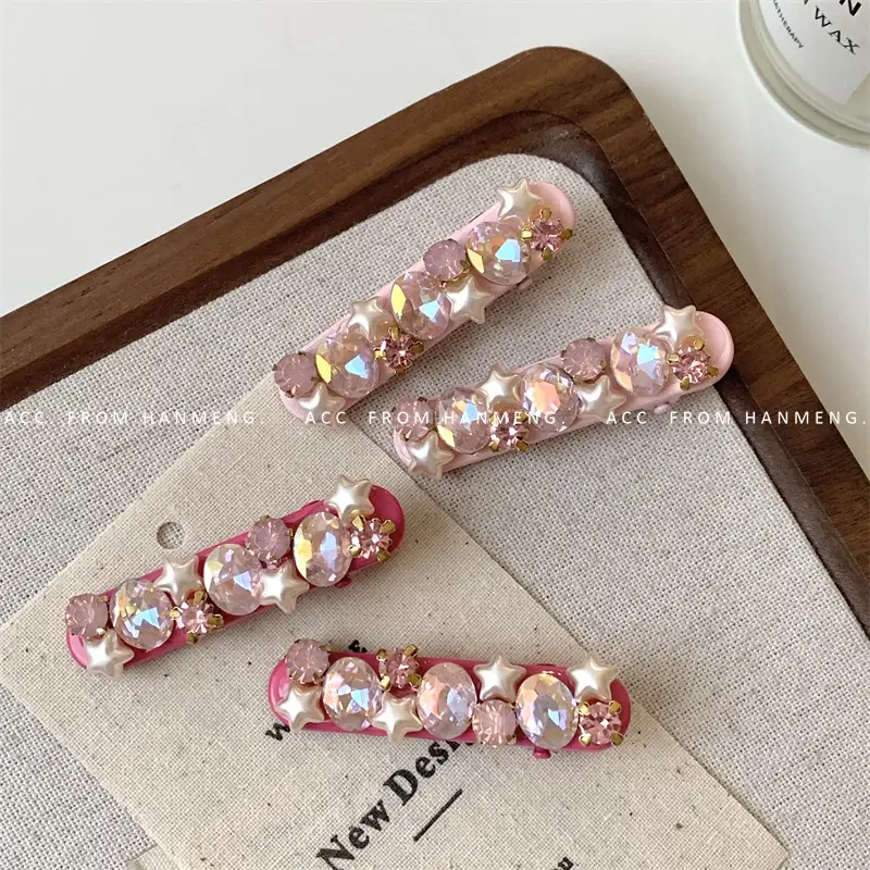 Retro Pink Flash Diamond Five Point Star Hairpin Clips - Image 4