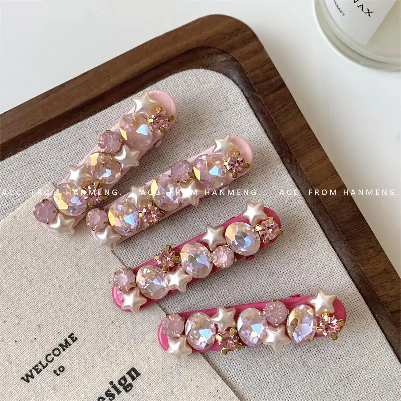 Retro Pink Flash Diamond Five Point Star Hairpin Clips - Image 5