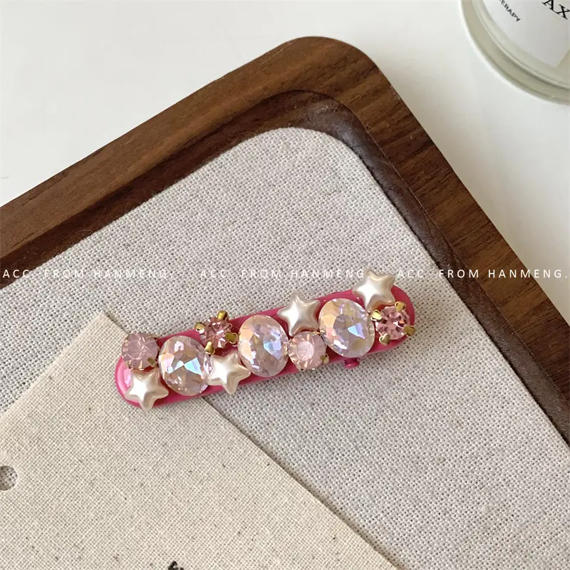 Retro Pink Flash Diamond Five Point Star Hairpin Clips — feature 6