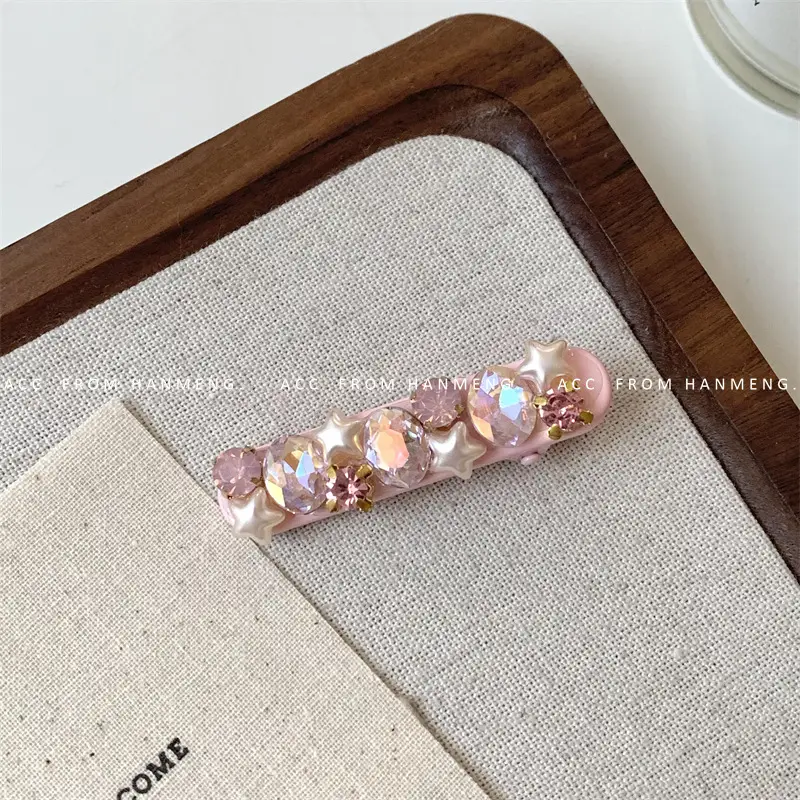Retro Pink Flash Diamond Five Point Star Hairpin Clips - Image 2