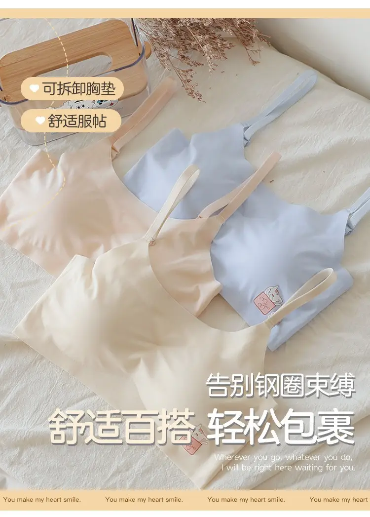 Summer Ice Silk Traceless Girl Underwear Students Junior High School Students Wrap Chest Development High School Students Sports Thin Sling Text — feature 2