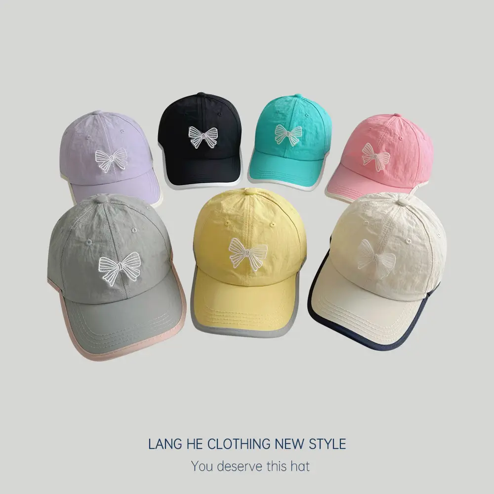 Bow Contrast Color Baseball Cap for Boys Girls Spring Sunshade Hat - Image 9