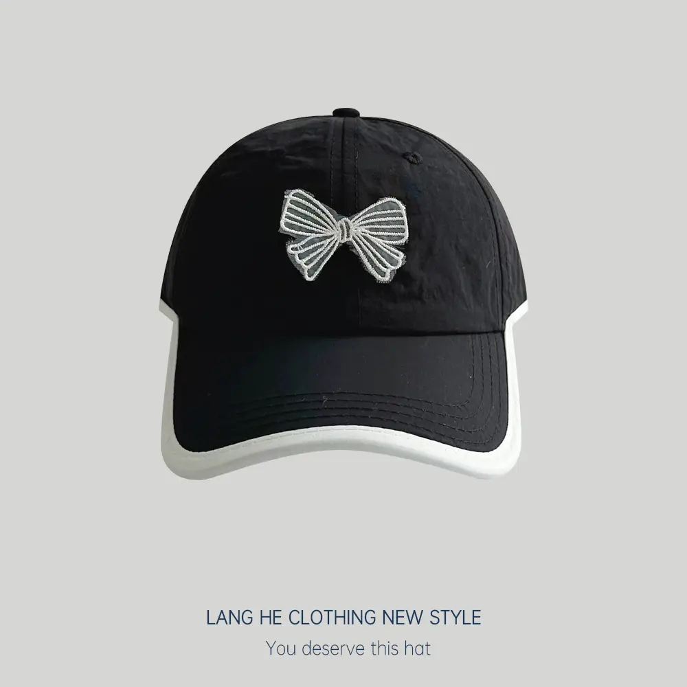 Bow Contrast Color Baseball Cap for Boys Girls Spring Sunshade Hat - Image 2